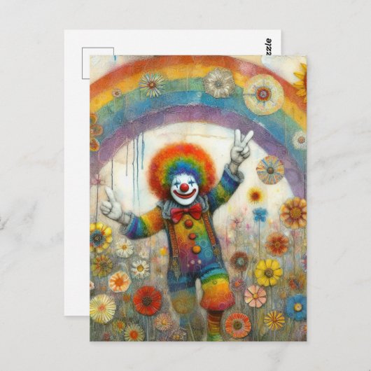 Carte Postale Un clown mignon dans une prairie arc-en-ciel (Devant / Derrière)