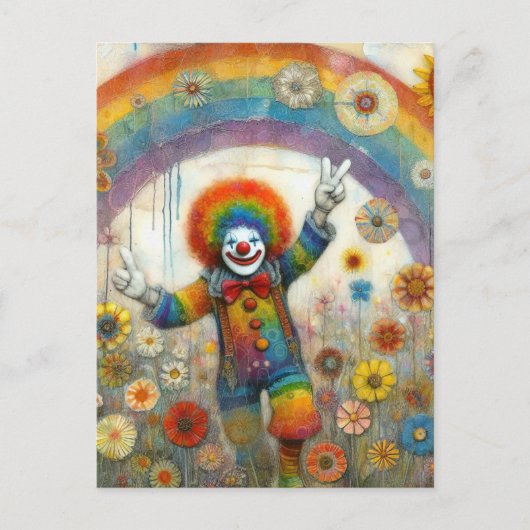 Carte Postale Un clown mignon dans une prairie arc-en-ciel (Devant)