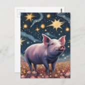 Carte Postale Un cochon dans la Nuit étoilée (Devant / Derrière)