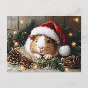 Carte Postale Un cochon de Guinée porte un chapeau de Père Noël
