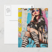 Carte Postale Un collage de dame de mode grunge (Devant / Derrière)