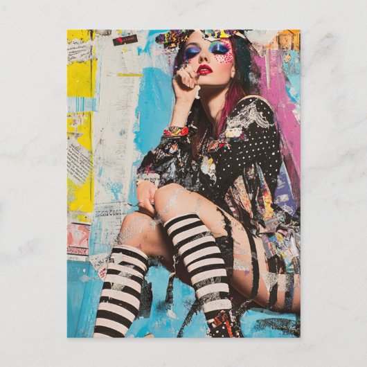 Carte Postale Un collage de dame de mode grunge (Devant)