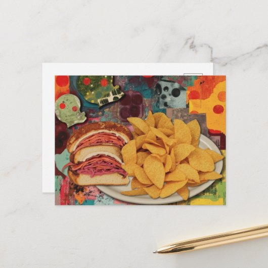 Carte Postale Un collage de sandwich et de frites (Devant/Arrière en situation)