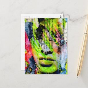 Carte Postale Un collage en techniques mixtes avec un visage ver