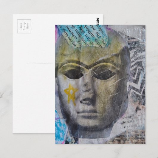 Carte Postale Un collage en techniques mixtes avec une étoile ja (Devant / Derrière)