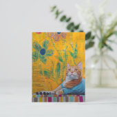 Carte Postale Un collage en techniques mixtes de chat roux cool (Debout devant)