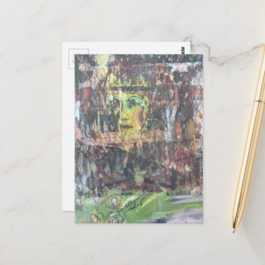 Carte Postale Un collage en techniques mixtes représentant un vi (Devant/Arrière en situation)
