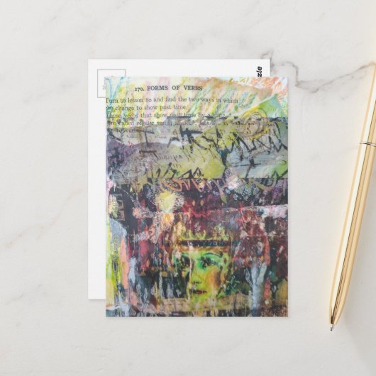 Carte Postale Un collage en techniques mixtes représentant un vi (Devant/Arrière en situation)
