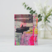 Carte Postale Un collage en techniques mixtes rose et jaune de b (Debout devant)