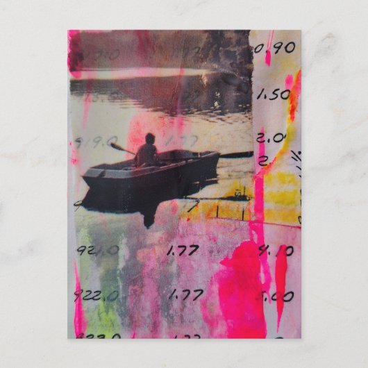 Carte Postale Un collage en techniques mixtes rose et jaune de b (Devant)