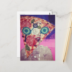Carte Postale Un collage multimédia drôle avec un visage de pizz