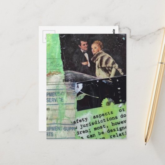 Carte Postale Un collage rétro de couple sur fond vert (Devant/Arrière en situation)