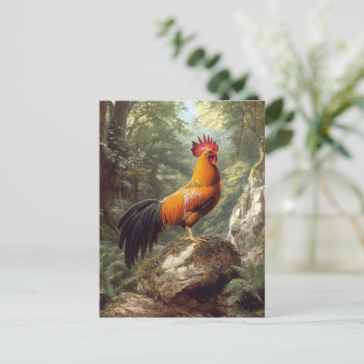 Carte Postale Un coq dans un paysage de jungle (Debout devant)