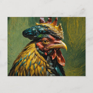 Carte Postale Un coq sage regarde intensément au loin.
