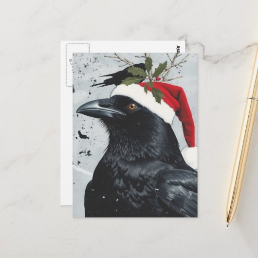 Carte Postale Un corbeau de Noël mignon (Devant/Arrière en situation)