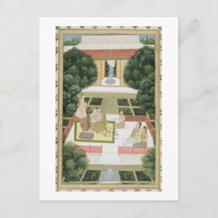Carte Postale Un couple dans un jardin écoutant de la musique av