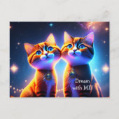 Carte Postale Un couple de chats mignons sous le ciel étoilé - (Devant)