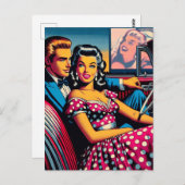 Carte Postale Un couple rétro en voiture à Drive In Movie Theate (Devant / Derrière)