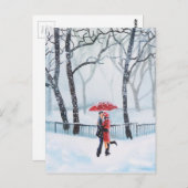 Carte Postale Un couple romantique dansant dans le parapluie rou (Devant / Derrière)