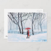 Carte Postale Un couple romantique dansant dans le parapluie rou (Devant / Derrière)