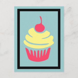 Carte Postale Un cupcake de rose et de jaune avec Cherry On Top