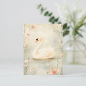 Carte Postale Un cygne géant avec des fleurs Illustration (Debout devant)