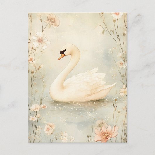 Carte Postale Un cygne géant avec des fleurs Illustration (Devant)