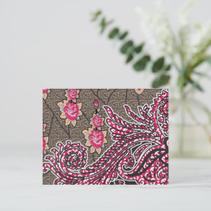 Carte Postale un design d'un motif paisley rose et marron