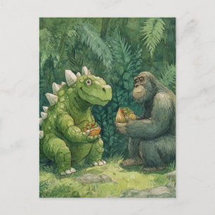 Carte Postale Un Dino Manger un Salon de Taco avec une Gorilla