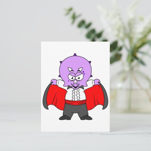 Carte Postale Un dinosaure Ceratops déguisé en comte Dracula. (Debout devant)