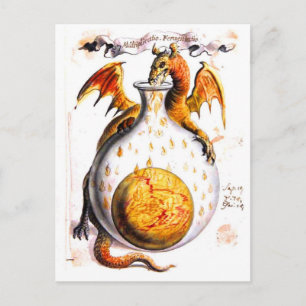 Carte Postale Un dragon inonde le feu dans le flacon
