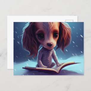 Carte Postale Un drôle de chien qui lie.