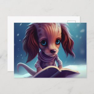 Carte Postale Un drôle de chien qui lie.