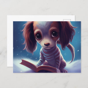 Carte Postale Un drôle de chien qui lie.