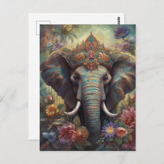 Carte Postale Un éléphant dans une couronne (Devant / Derrière)