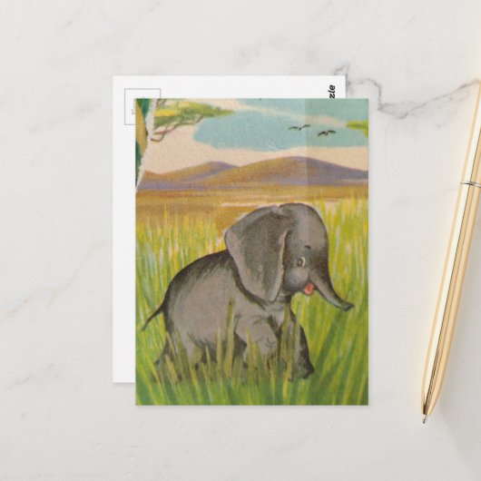 Carte Postale Un éléphant de bébé vintage mignon (Devant/Arrière en situation)