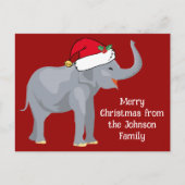 Carte Postale Un éléphant de Noël drôle dans le chapeau rouge du (Devant)