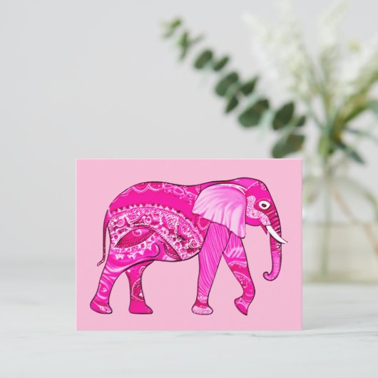 Carte Postale Un éléphant indien dans un style arabesque rose Fu (Debout devant)