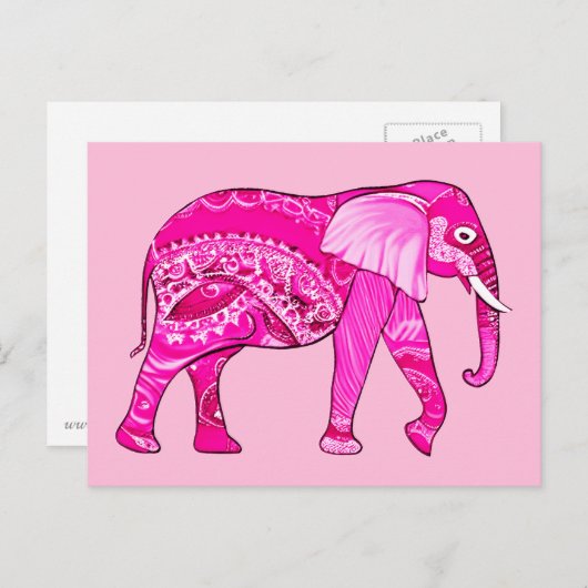 Carte Postale Un éléphant indien dans un style arabesque rose Fu (Devant / Derrière)