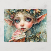 Carte Postale Un elfe adorable avec un gâteau (Devant)