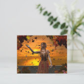 Carte Postale Un elfe en chute de Feuilles contre le coucher de (Debout devant)