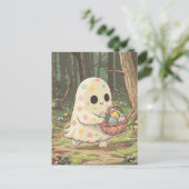 Carte Postale Un Fantôme à points de Polka avec un panier d'oeuf (Debout devant)