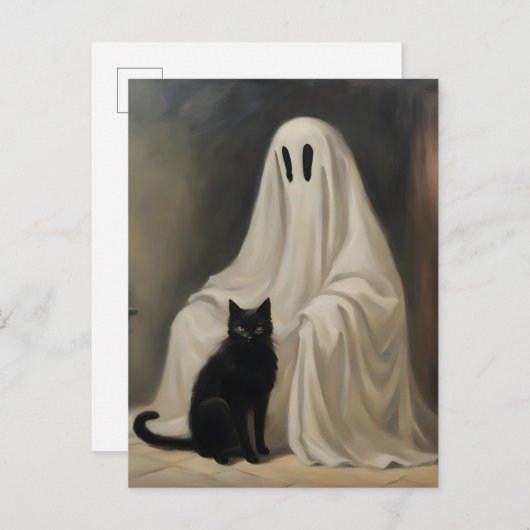 Carte Postale Un fantôme et un chat noir (Devant / Derrière)