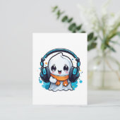 Carte Postale Un fantôme mignon et éffrayant avec écouteurs (Debout devant)