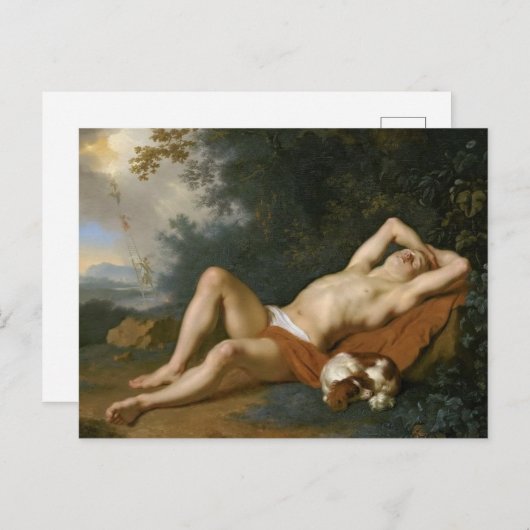 Carte Postale Un garçon et son chien (Devant / Derrière)