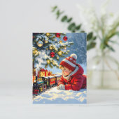 Carte Postale Un garçon et son train de Noël (Debout devant)