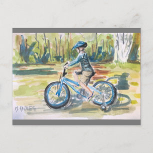 Carte Postale Un garçon et son vélo