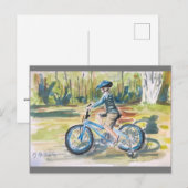 Carte Postale Un garçon et son vélo (Devant / Derrière)