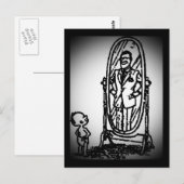 Carte Postale Un garçon et un homme regardant dans le miroir (Devant / Derrière)