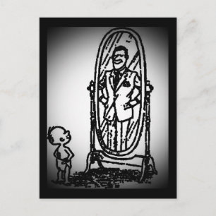 Carte Postale Un garçon et un homme regardant dans le miroir